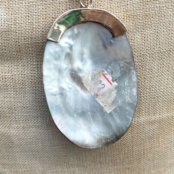 Mother of Pearl Stering Silver Necklace Bohemian Statement Jewelry - Picture 6 of 10